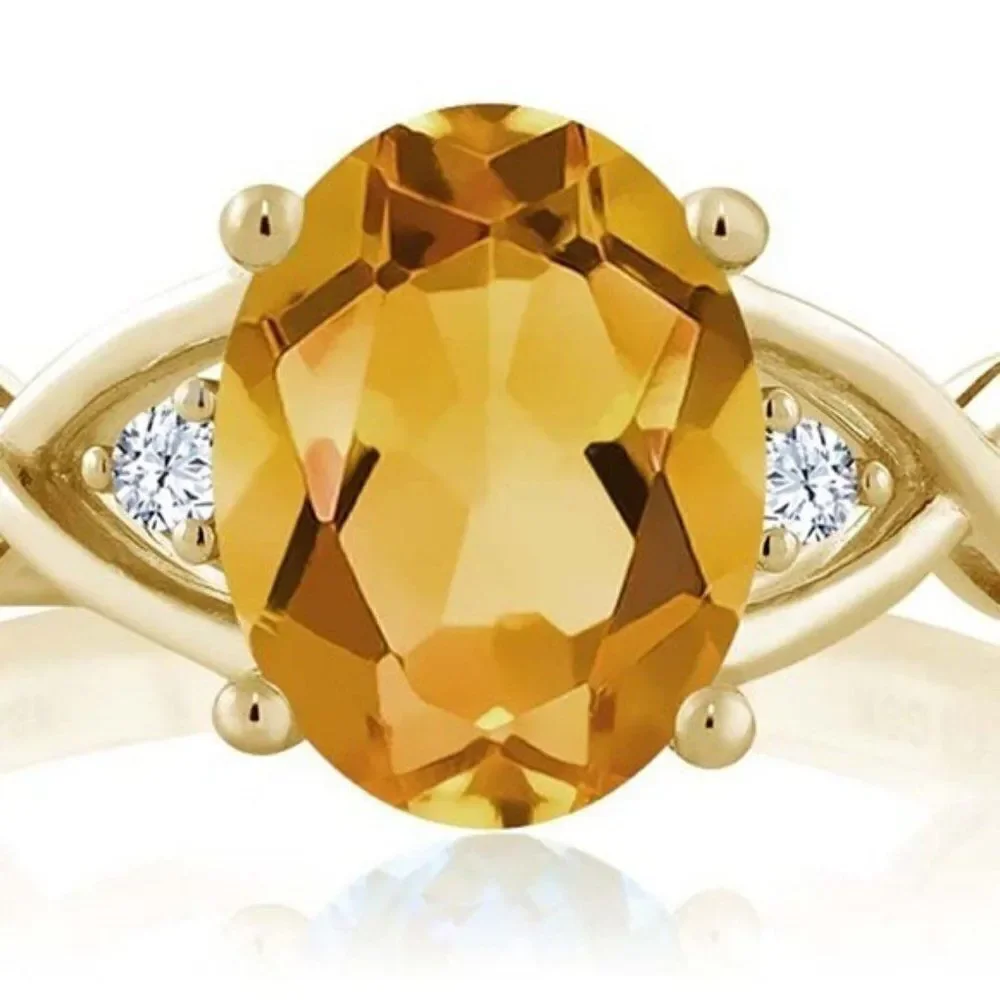 18K Yellow Gold and 925 Sterling Silver with Yellow Citrine and White Topaz Ring